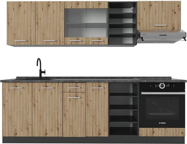 Vicco R-Line Küchenzeile Artisan Eiche und Anthrazit, Breite: 240 cm - Bild 1