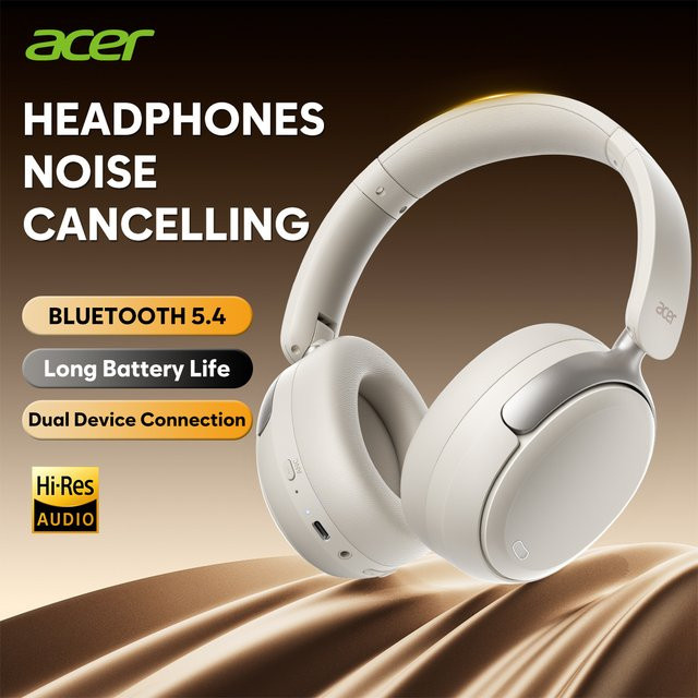 Acer OHR516 ANC Kabelloser Over-Ear-Kopfhörer mit Geräuschunterdrückung, Hi-Res Spatial Audio und 40mm Dynamischem Treiber in Weiß - Bild 1