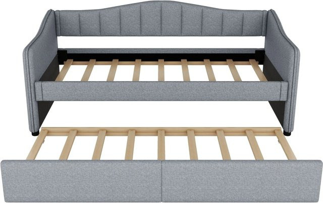 okwish Schlafsofa Grau mit ausziehbarem Bett aus Leinen und MDF, B/H/T: 90 x 85 x 200 cm - Bild 1