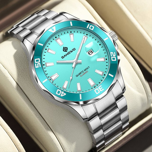 BANGWEI Armbanduhr, Quarz, Edelstahl, Blau, Herren - Bild 1