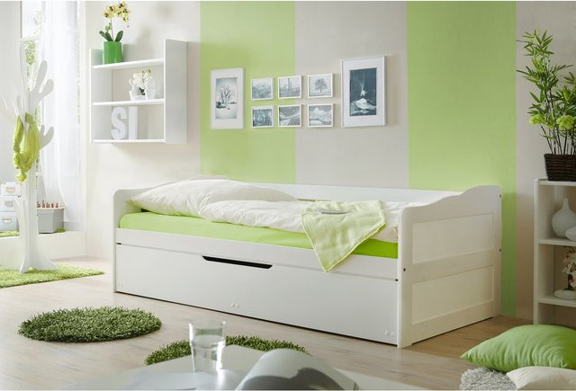 TiCAA Sofabett Marianne aus Kiefer in Weiß mit Ausziehschublade - Bild 1