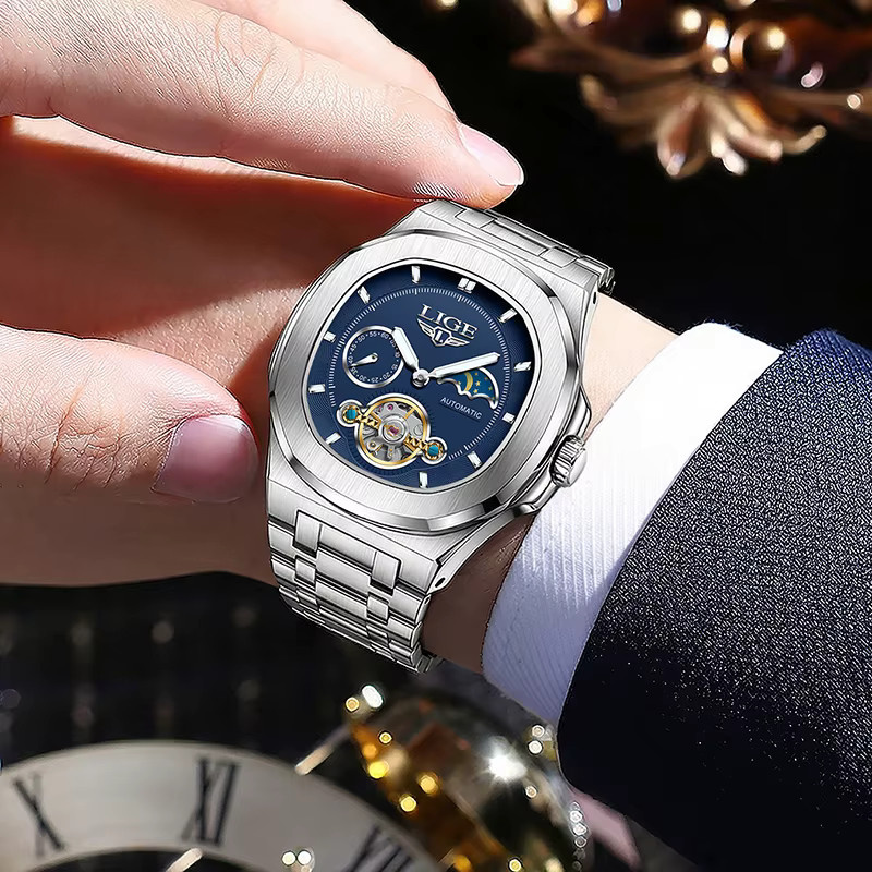 LIGE Armbanduhr Automatik, Edelstahl, Blau, Herren - Bild 5