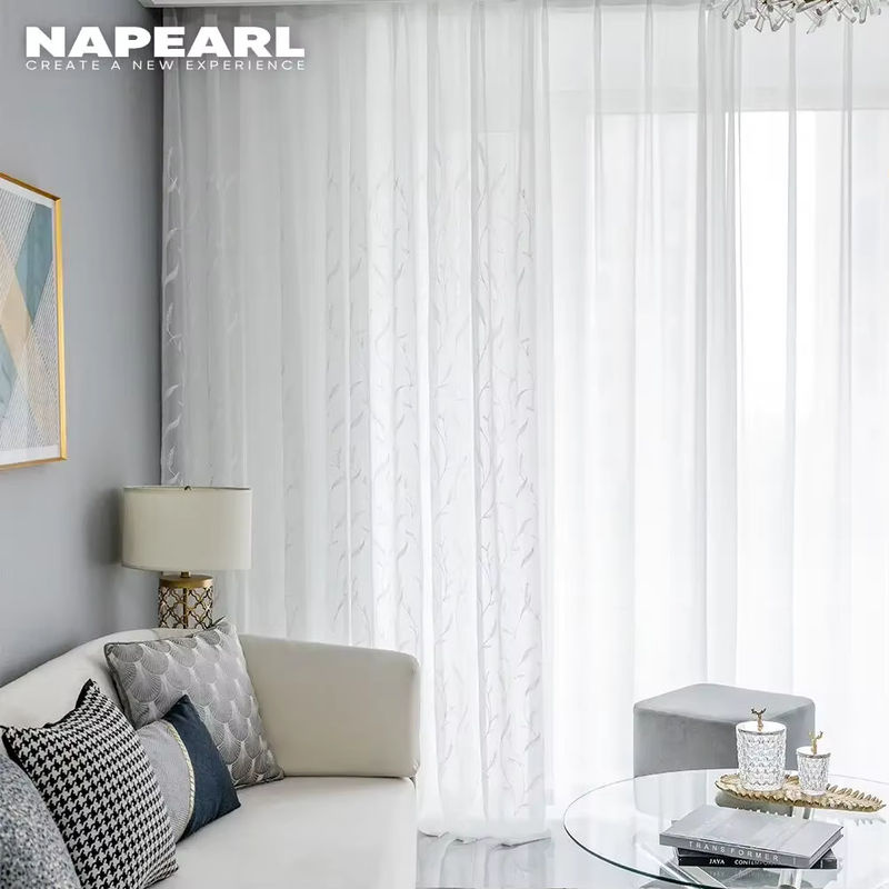 NAPEARL Weiße bestickte Voile-Vorhänge, transparente Fenstervorhänge für Schlafzimmer und Wohnzimmer, Breite: 130 cm, Höhe: 100 cm - Bild 2