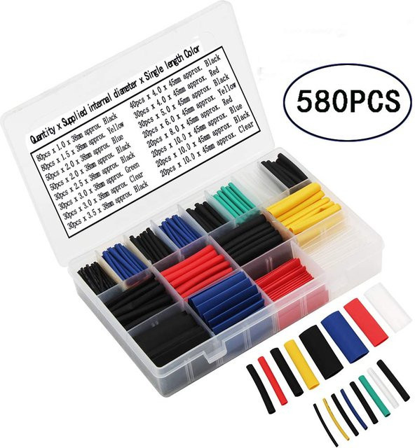 AOKIN Schrumpfschlauch-Set mit 580 Stück in 6 Farben und 11 Größen für Kabel und Draht, Multicolour - Bild 1