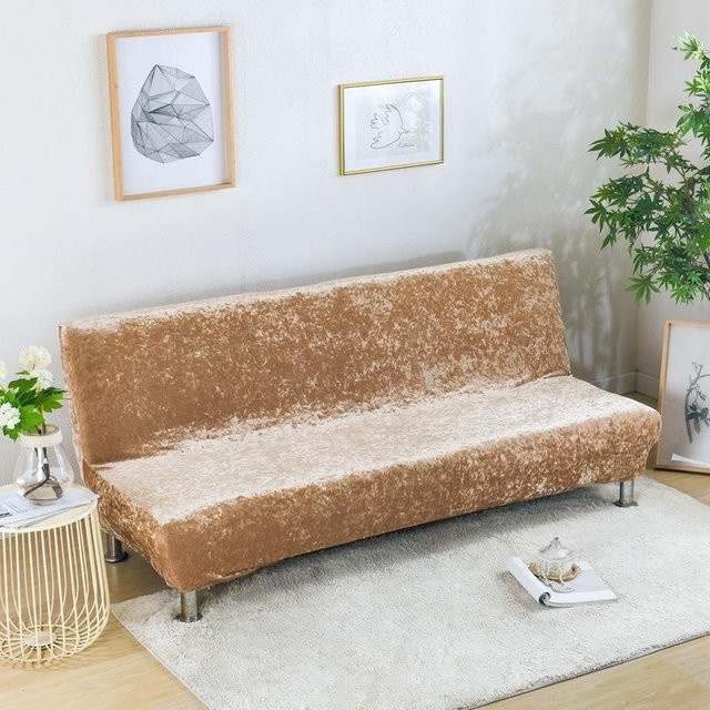 BC-Warm Home Stretch-verdickter Sofa-Matratzenbezug aus Samt in Beige für Klappsofas ohne Armlehnen, Breite: 120-155 cm - Bild 1