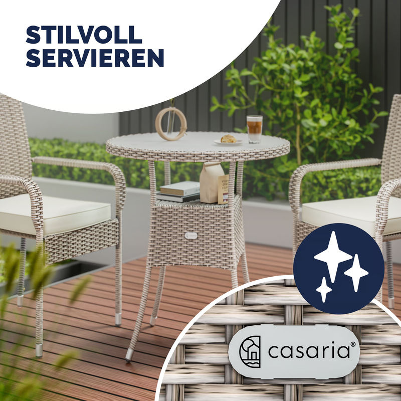 CASARIA Polyrattan Tisch in Beige mit Milchglasplatte für Garten und Terrasse, Durchmesser: 60 cm, Höhe: 74 cm - Bild 4