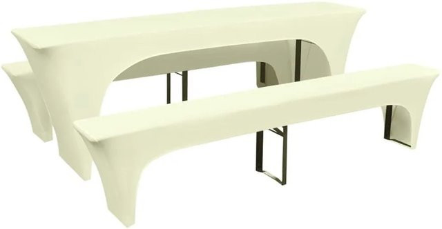 DELUKE ALAU Tischhussen-Set 3-teilig für Biertisch und Bänke, elastische Stretchhussen in Creme, B/T/H: 220 x 70 x 80 cm - Bild 1