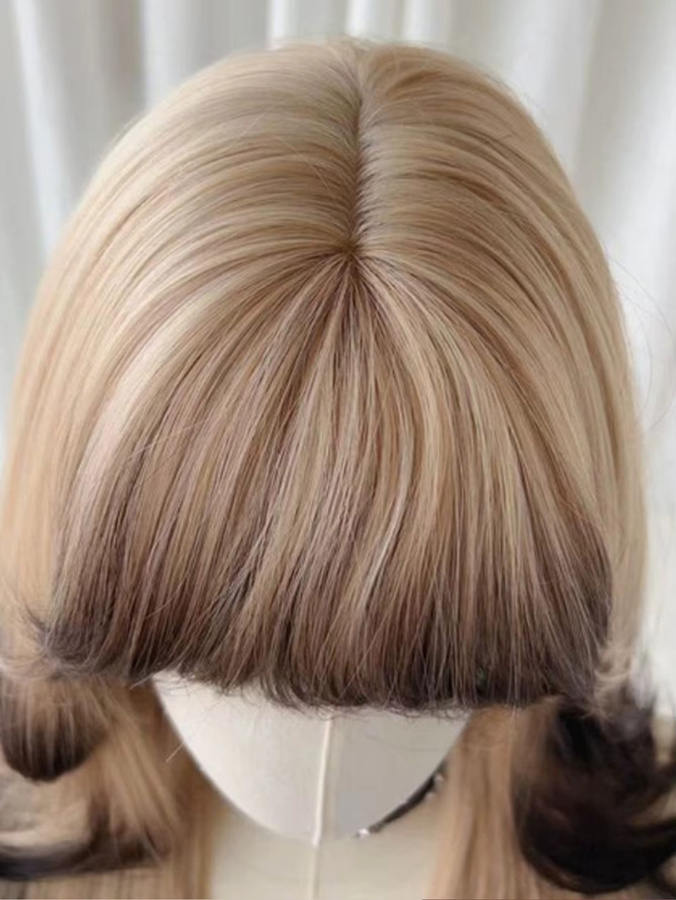 VICWIG Perücke, Blonde Ombre Braune, synthetisch, lang, gerade, mit Pony - Bild 2