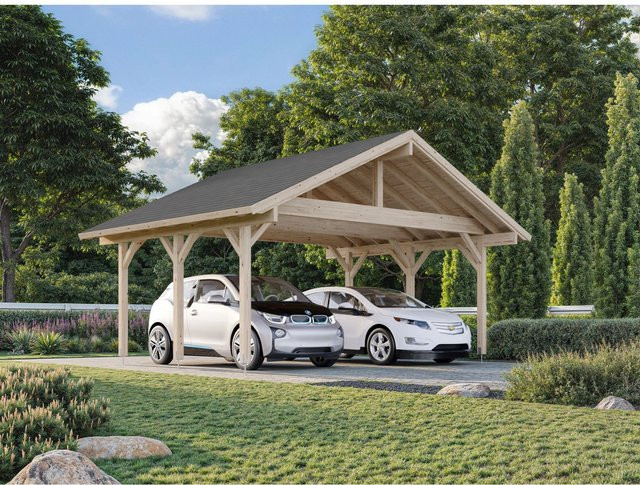 Palmako Doppelcarport Robert aus Fichtenholz in Transparent mit Regenrinne, B/T: 635 x 510 cm - Bild 1
