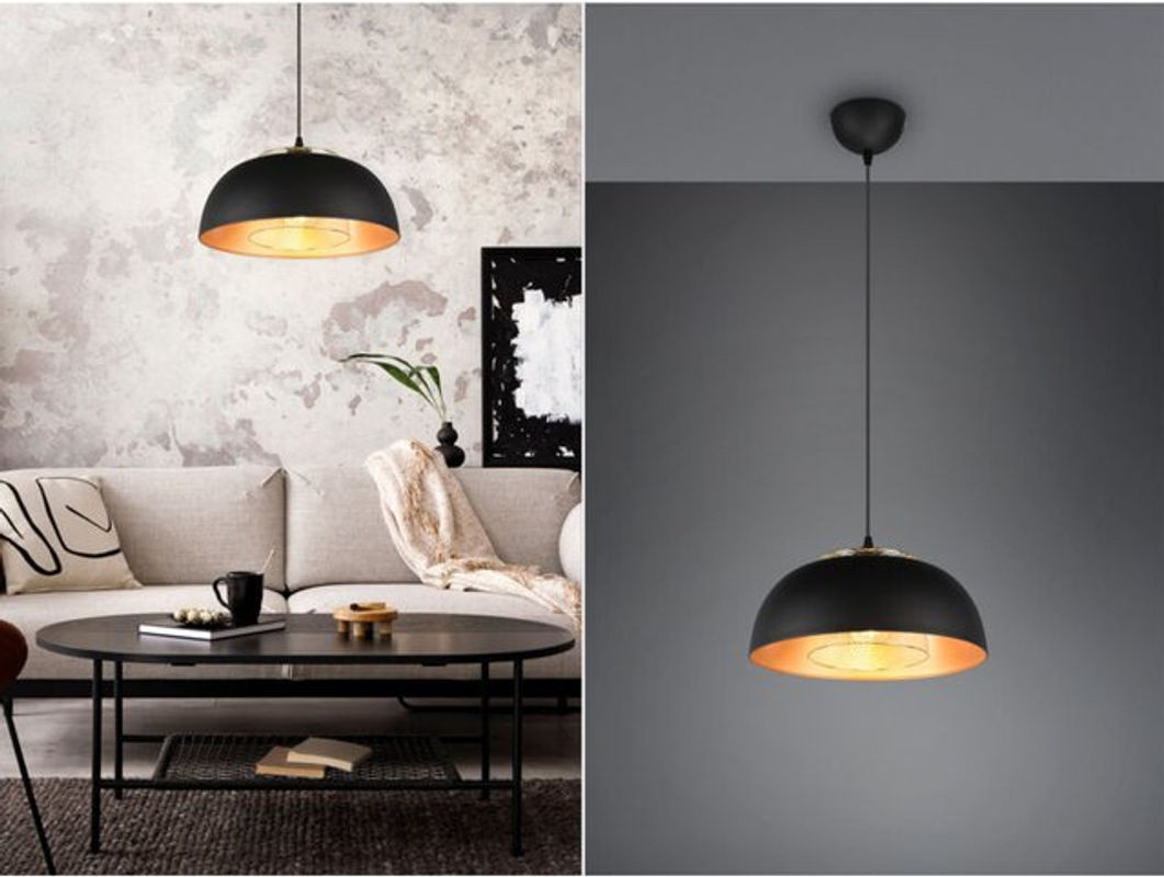 Trio Pendelleuchte Punch Modern aus Metall in Schwarz und Gold mit Drahtgeflecht, Durchmesser: 35 cm - Bild 1