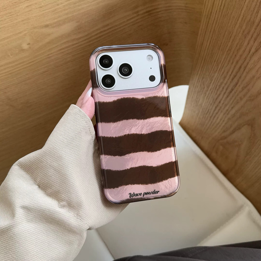 Wellenförmige Streifen Handyhülle für Apple iPhone 17 16 15 14 13 Pro Max in Braun und Hellrosa - Bild 2