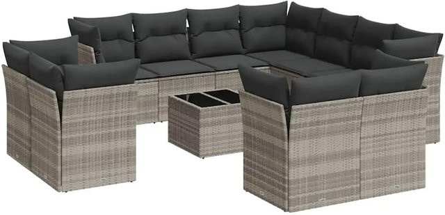 vidaXL 12-teilige Garten-Sofagarnitur in U-Form aus Polyrattan mit Kissen in Hellgrau - Bild 1