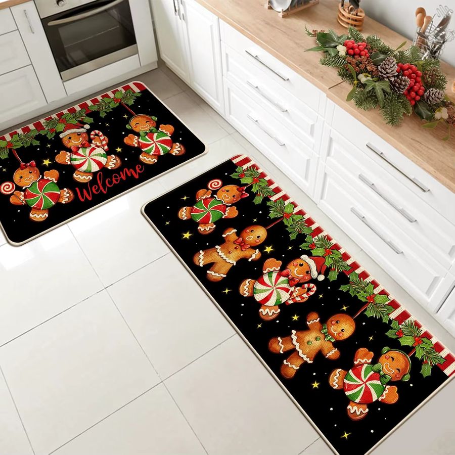 VIKAMA 2er-Set Weihnachts-Küchenteppich Multicolor als Willkommensmatte für Eingangsbereich, Balkon und Korridor - Bild 3