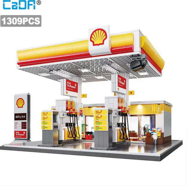 CaDA Shell DIY Shell Retail Station C66026W Autowaschanlage Tankstelle, Baustein-Set, mit USB-Beleuchtung, ab 14 Jahren - Bild 1