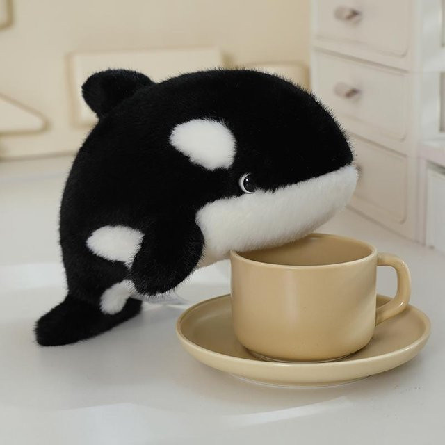 Yiran toy Kawaii Meerestier Plüschtiere, Weiche Flauschige Cartoon Wale Haie Orcas Delfine Seelöwen Walross, Schwarz - Bild 1