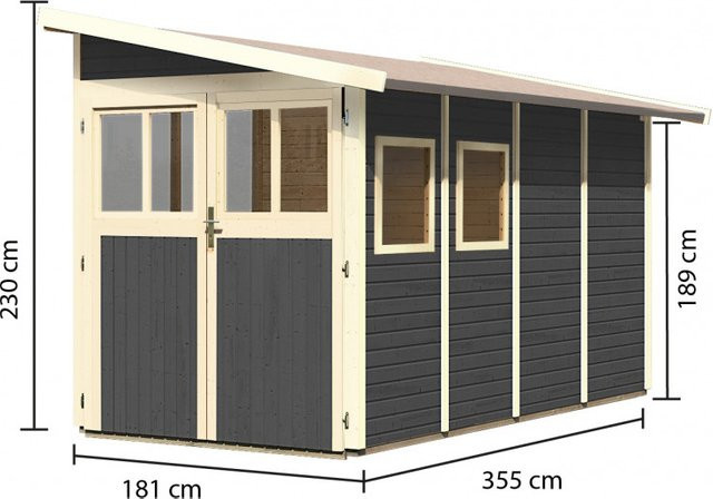 Gartenhaus Holz WANDLITZ 4 Anlehnschuppen in Terragrau, B: 355 cm, H: 181 cm, Wandstärke: 19 mm - Bild 1