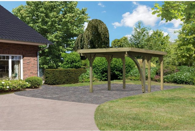Karibu Einzelcarport Classic 1 Variante B mit Einfahrtsbogen, StahlDach, B/T: 273 x 394,5 cm, natur-gruen - Bild 1
