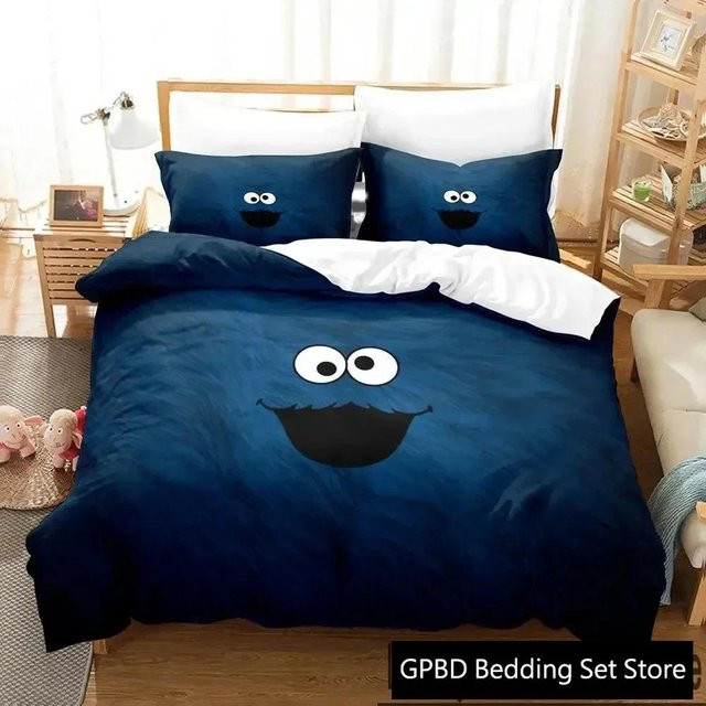 Bettwäsche Set Lodestar mit 3D Keks Cartoon Monster Anime Design, Blau, Material Mikrofaser Polyester, B/H: 140 x 210 cm - Bild 1