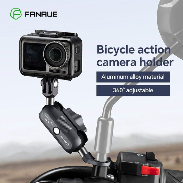 FANAUE Motorrad-Rückspiegel aus Aluminiumlegierung mit Sportkamera-Halterung für GoPro, Insta 360 und DJI in Schwarz - Bild 1