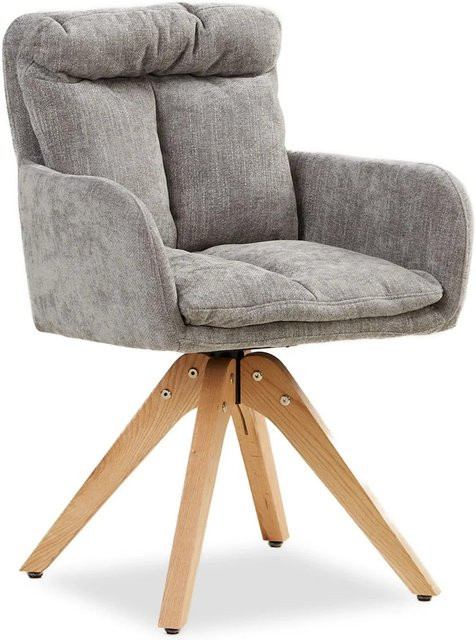 Homestyle4u Polsterstuhl drehbar in Grau mit Armlehnen und Eichenholz-Gestell, B/T/H: 60 x 58,5 x 84 cm - Bild 1