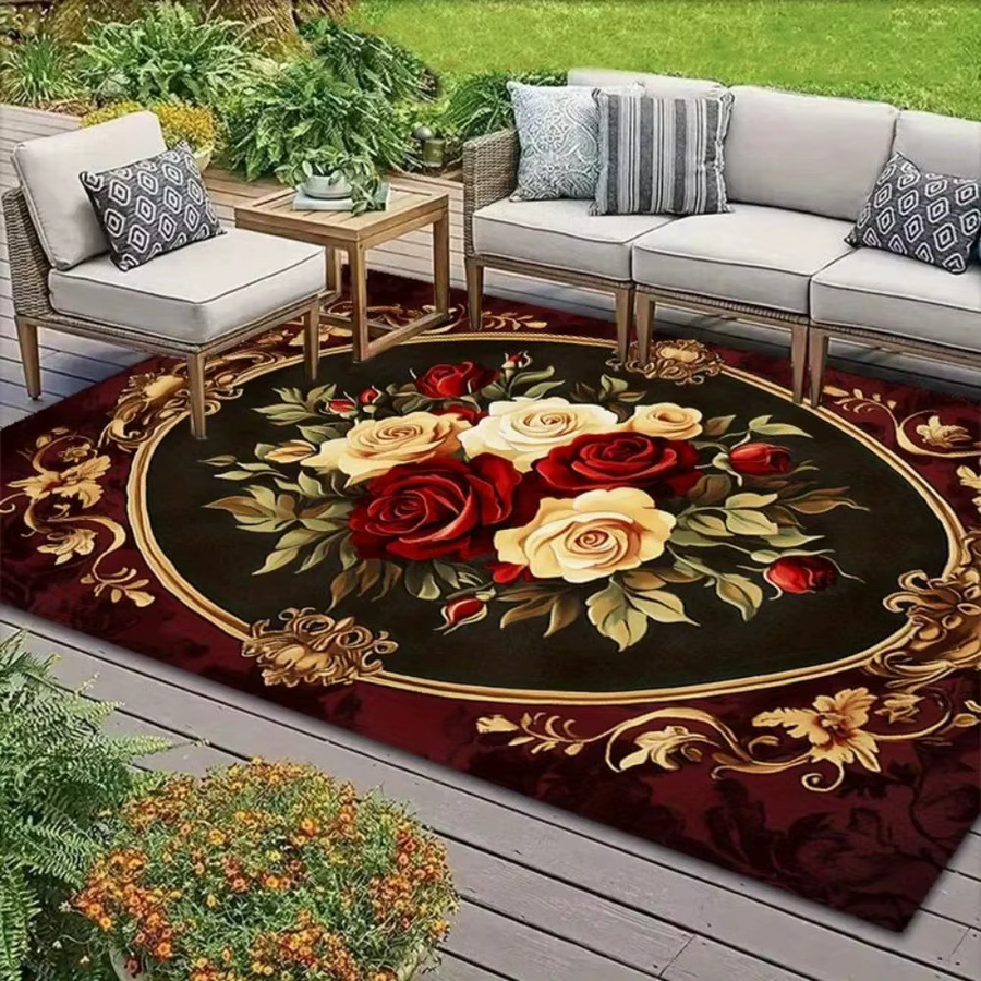VIKAMA Vintage-Blumenteppich mit rotem und weißem Rosenmuster, rutschfeste Matte für Wohnzimmer, Schlafzimmer und Eingangsbereich - Bild 4