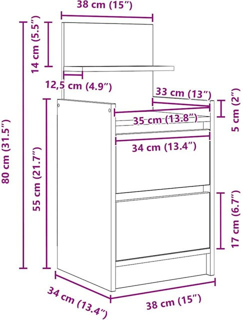 vidaXL Nachttisch mit 2 Schubladen in Grau, B/T/H: 38 x 34 x 80 cm - Bild 2