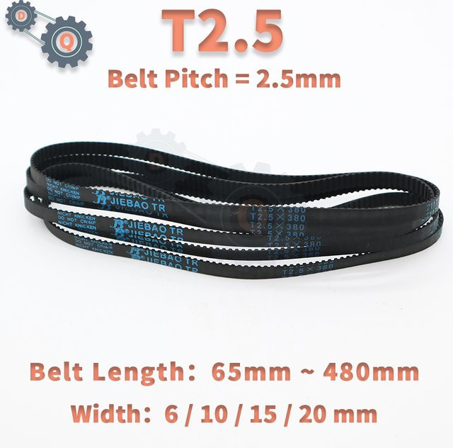 T2,5 Synchronriemen als geschlossene Schlaufe in Schwarz, Länge: 65 mm bis 480 mm, Breite: 6 mm, 10 mm, 15 mm oder 20 mm, Riemenabstand: 2,5 mm - Bild 1
