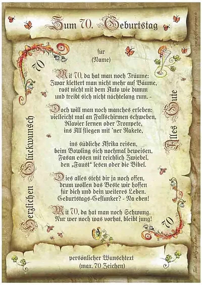 Personalisierte Urkunde zum 70. Geburtstag von tantum graphic in Beige im Vintage-Stil auf Papier - Bild 1