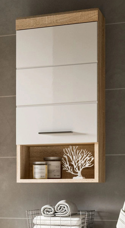 Inn.Furn Badezimmer Hängeschrank Mambo in Weiß Hochglanz und Eiche, B: 37 cm, H: 79 cm