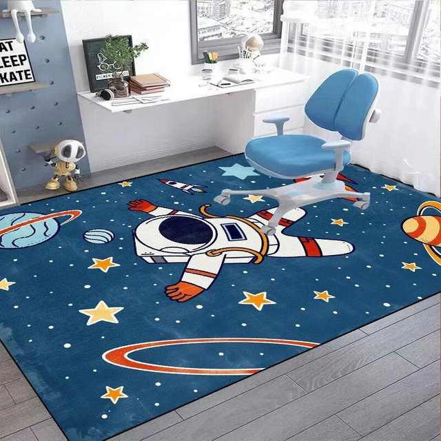 Karpetti Weltraum Astronaut Cartoon Teppich für Kinderzimmer und Wohnzimmer, Blau, B/T: 200 x 230 cm, Waschbar und Rutschfest - Bild 1