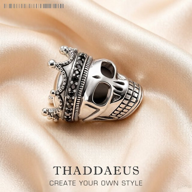 Thaddaeus Anhänger Totenkopf-König mit Krone, 925 Silber, Perle, Unisex - Bild 1