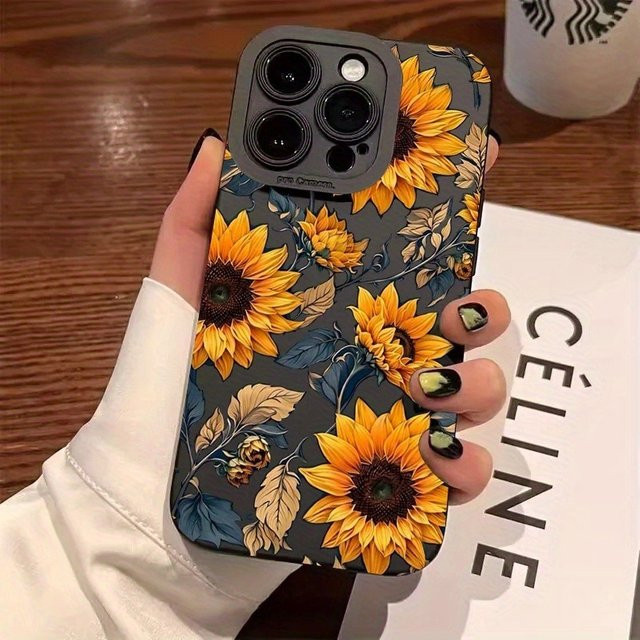 Anti-Drop Schutzhülle im Sonnenblumen-Design für Apple iPhone 17, 16, 15 Pro Max Plus Serie in Schwarz und Mehrfarbig - Bild 1
