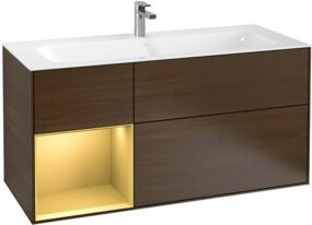 V&B Waschtischunterschrank Finion Wandbeleuchtung mit Regalsystem rechts in Walnuss Veneer, B: 119,6 cm, H: 49,8 cm - Bild 1