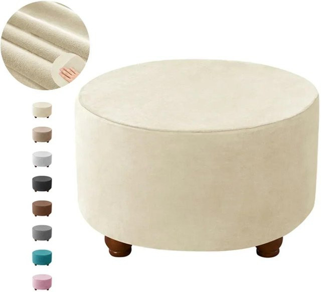 Yiran Furniture Runde Hockerbezüge aus elastischem Samt in Beige - Bild 1