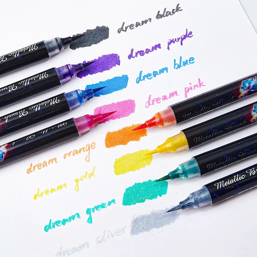 Kolorowys 8-Farben-Glitzer-Dual-Metallic-Pinselstift in Multicolour zum Malen und Schreiben für DIY-Alben, Handjournal und Grußkarten - Bild 5