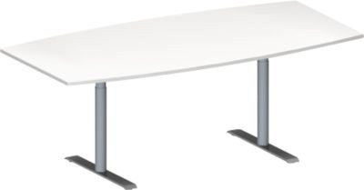 Schäfer Shop Genius Konferenztisch MODENA FLEX in Boot-Form mit T-Fuß Rundrohr, Farbe Weiß/Weißaluminium RAL 9006, Breite: 200 cm, Höhe: 65-85 cm - Bild 1