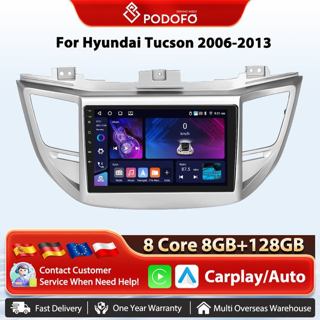 Podofo Drahtloses CarPlay Auto Radio für Hyundai IX35 Tucson 3 (2015-2018) mit 4G, WiFi, Android Auto, GPS und RDS Radio Multimedia-Player - Bild 1