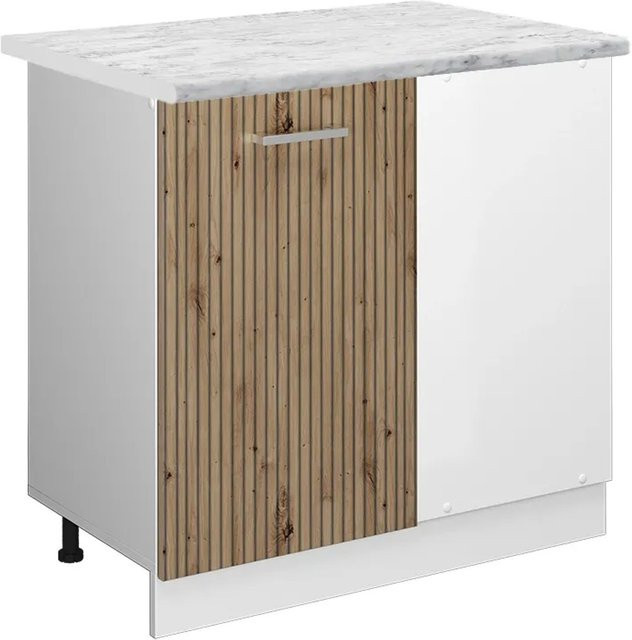 Vicco R-Line Eckunterschrank Küchen Eckschrank in Artisan-Eiche und Weiß mit Marmor-Optik, B/T/H: 86 x 60 x 81,6 cm - Bild 1