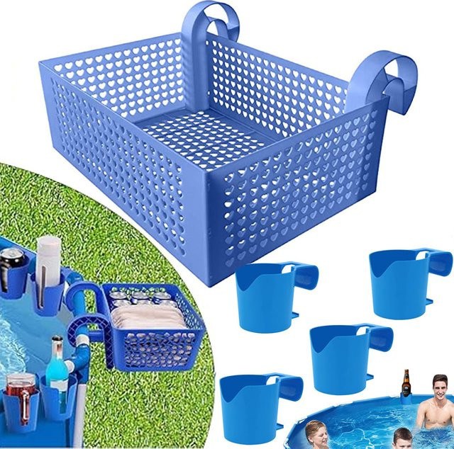 ShineTrip Aufbewahrungskorb für den Pool mit Getränkehalter für 2,5-Zoll-Rundstangen - Bild 1