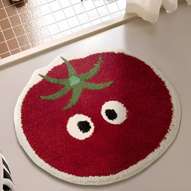 VIKAMA Cartoon-Teppich in Tomatenform, weicher Plüsch-Teppich in Rot, rutschfest und wasserabsorbierend für Kinderzimmer und Badezimmer - Bild 1