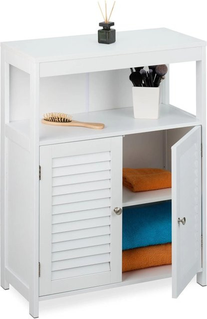 Relaxdays Badschrank aus MDF und Zink in Weiß mit Regalfächern und Türen, B/H/T: 80 x 60 x 29 cm - Bild 1
