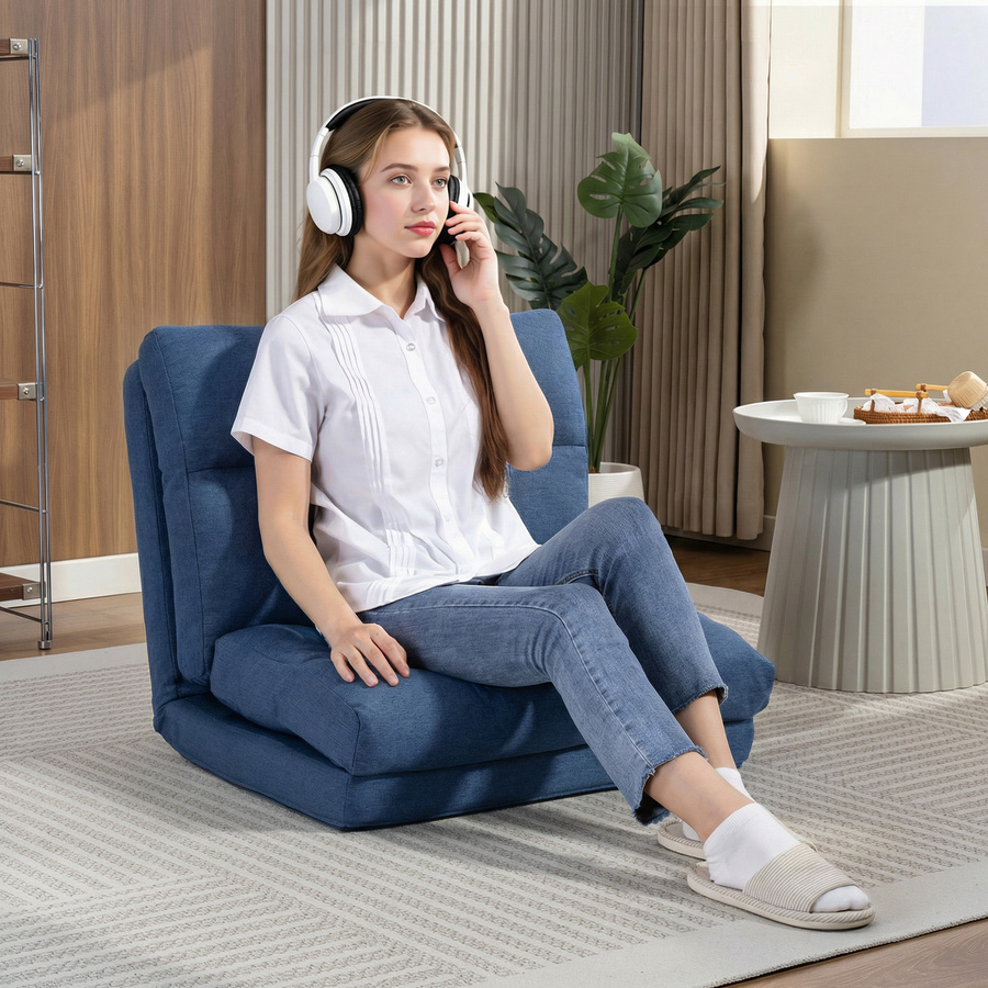 HOMCOM 3 in 1 Schlafsessel klappbar mit Bettfunktion in Leinenoptik, umwandelbares Schlafsofa und Gästebett, Dunkelblau - Bild 2