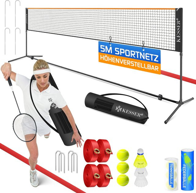 KESSER Badmintonnetz, Tennisnetz, Federballnetz, 3-fach höhenverstellbar, Set - Bild 1