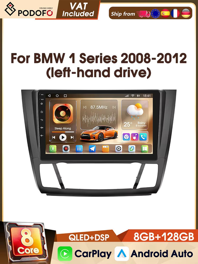 Podofo 4G Autoradio für BMW 1er Serie 2008-2012 mit CarPlay und Android Auto, 9 Zoll Smart Intelligentes System, 8-Kern, 8+128G, WIFI, GPS, DAB, Schwarz - Bild 7