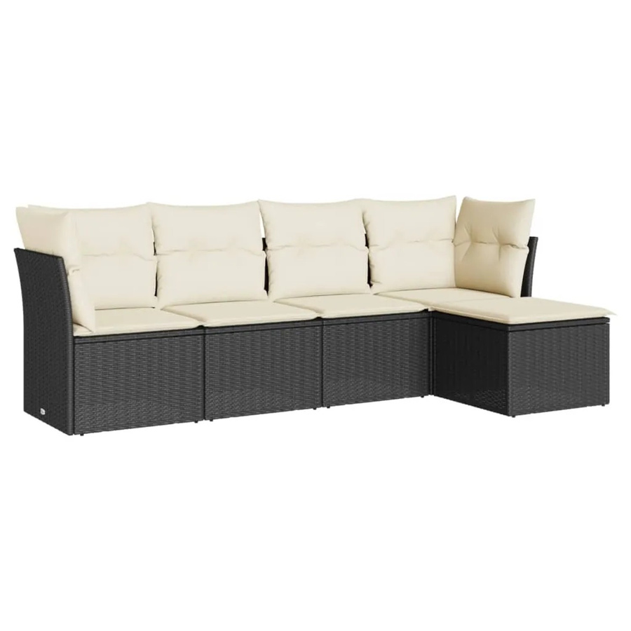 vidaXL 5-tlg Garten-Sofagarnitur in L-Form aus schwarzem PE-Rattan mit Sitzkissen und Stauraum - Bild 2