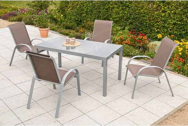 Merxx Tischgruppe Amalfi 5-tlg. Gartenmöbelset aus Aluminium und Glas in Beige, B: 150 cm, T: 90 cm - Bild 1