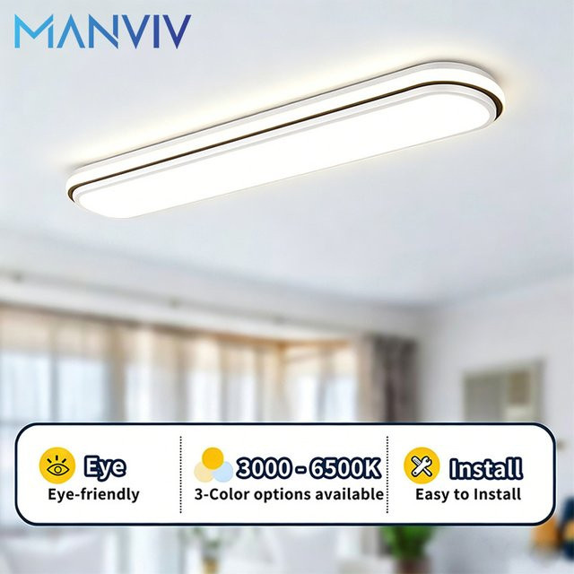 MANVIV LIGHTING Moderne LED-Deckenleuchte in Weiß, Ovaler Linearer Streifenlampen-Stil für Flur und Schlafzimmer, B: 53 cm, T: 38 cm - Bild 1