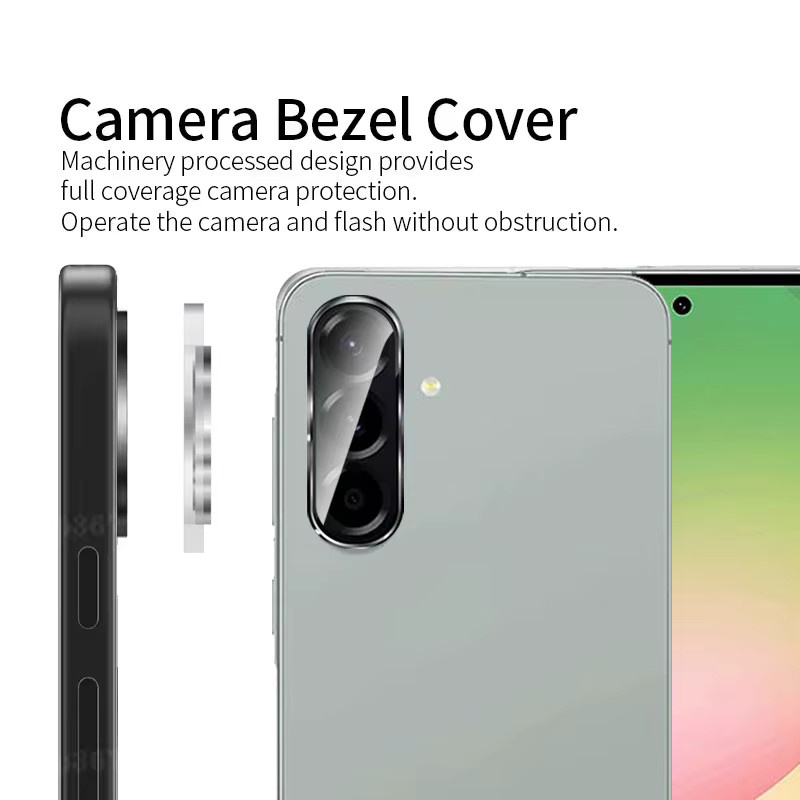Samsung Galaxy A56 A36 A26 Kamera Schutzfolie aus gehärtetem Glas mit HD Metall Ring in Silber - Bild 2