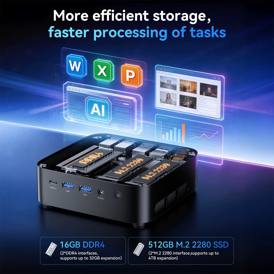 ACEMAGIC K1 Mini PC mit AMD Ryzen Embedded R2544, 16GB LPDDR4 RAM, 512GB SSD, Windows 11 Pro, WLAN und Bluetooth, Schwarz - Bild 4