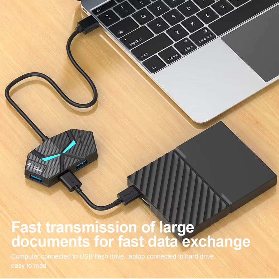 Kebidumei USB-C USB 3.0 Hub Docking Station mit 7 Ports, 5 Gbit/s High Speed Übertragung und PD Netzteil, Schwarz - Bild 3